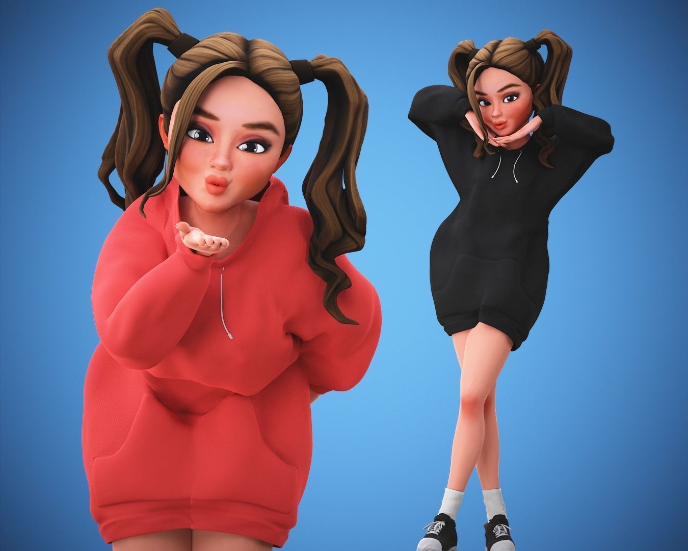 Game Cartoon Girl Character Suzie rigged Low-poly 3D model_3
