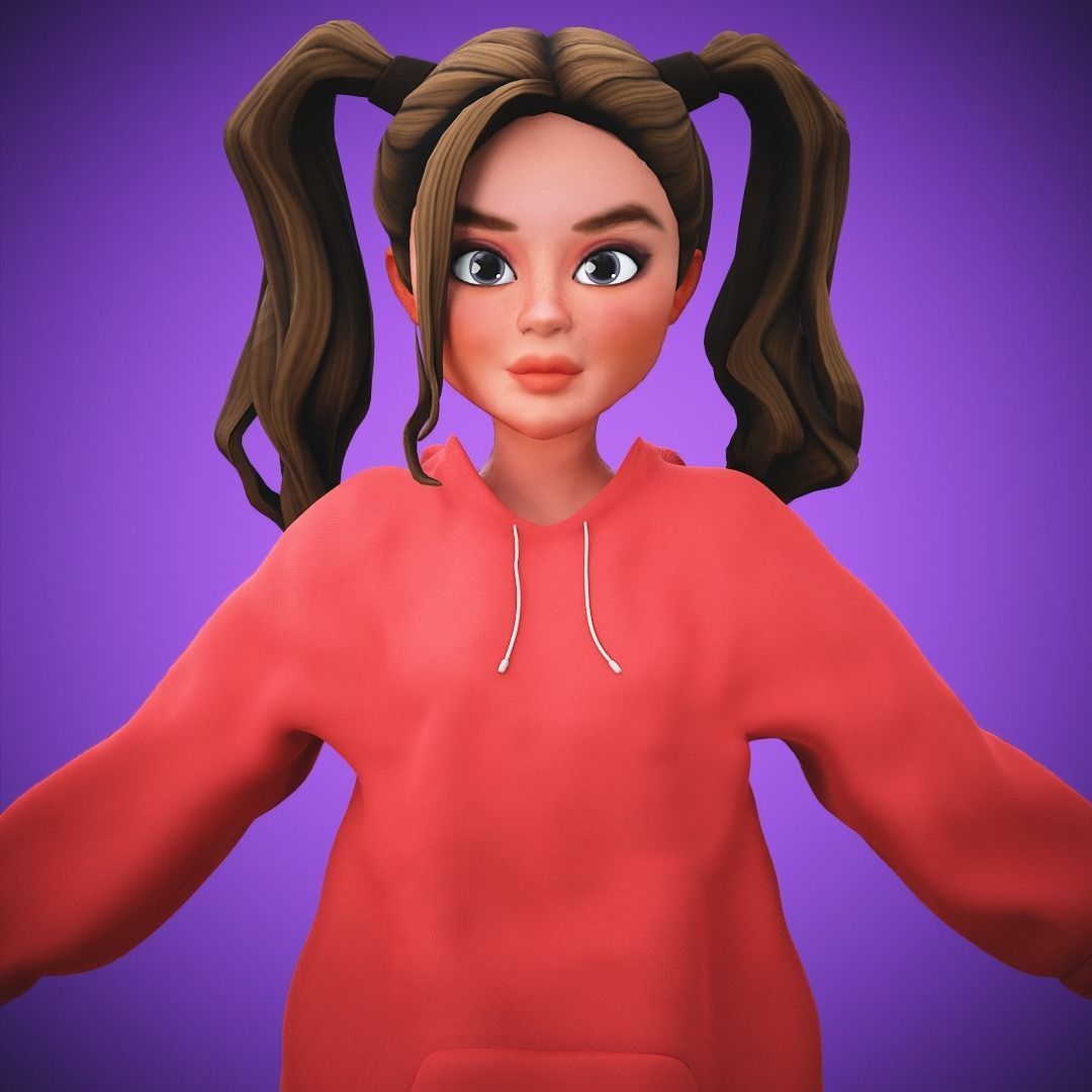 Game Cartoon Girl Character Suzie rigged Low-poly 3D model_8
