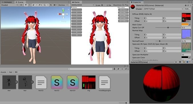 Zepeto Unity Hair Twin Tails Unity Prefab Zepeto 3D Item H53 3D model | CGTrader