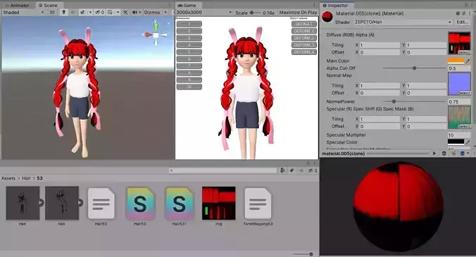 Hair Twin Tails Unity Prefab Zepeto 3D Item H53