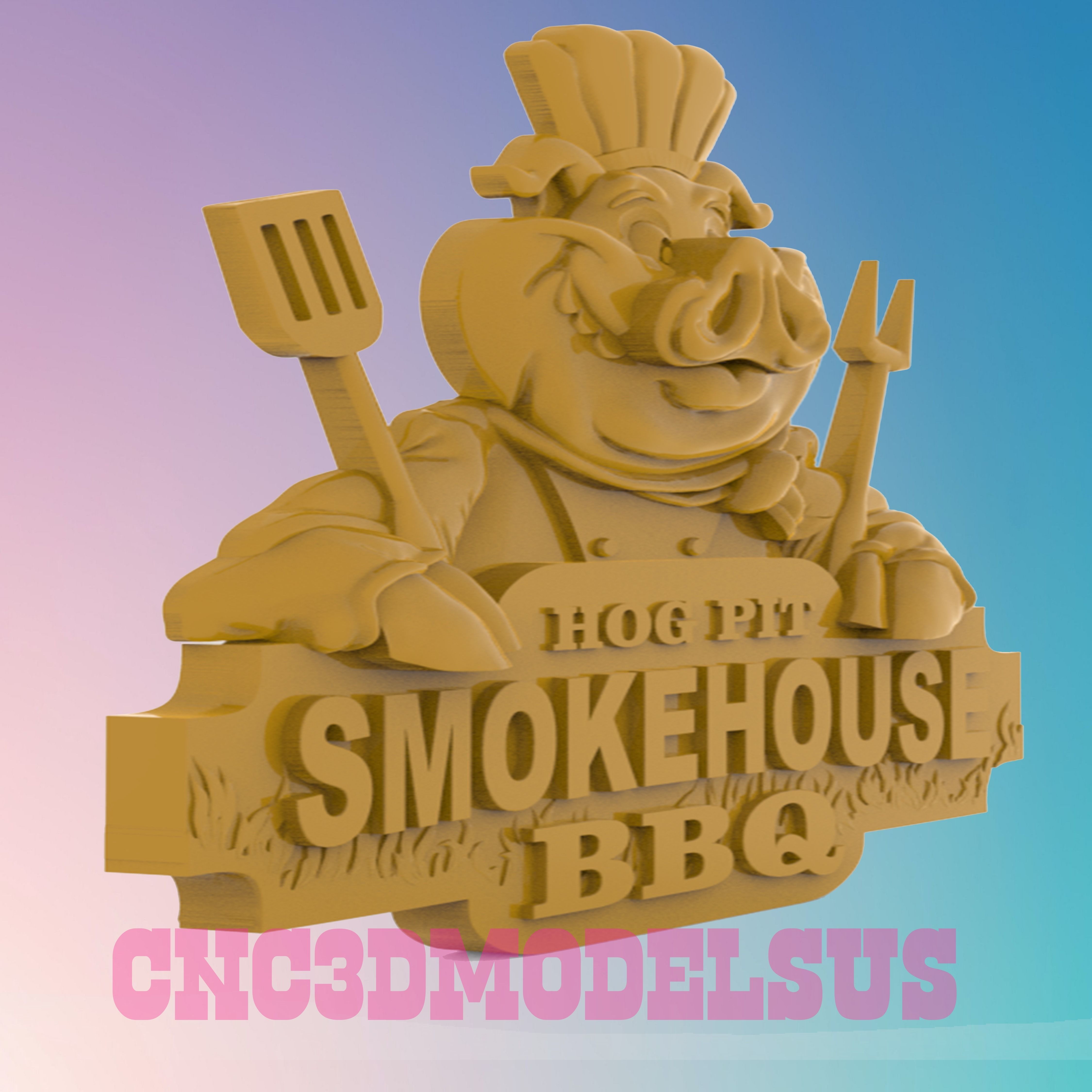 Barbeque pig sign 3D MODEL STL FILE FOR CNC ROUTER LASER  3D print model_1