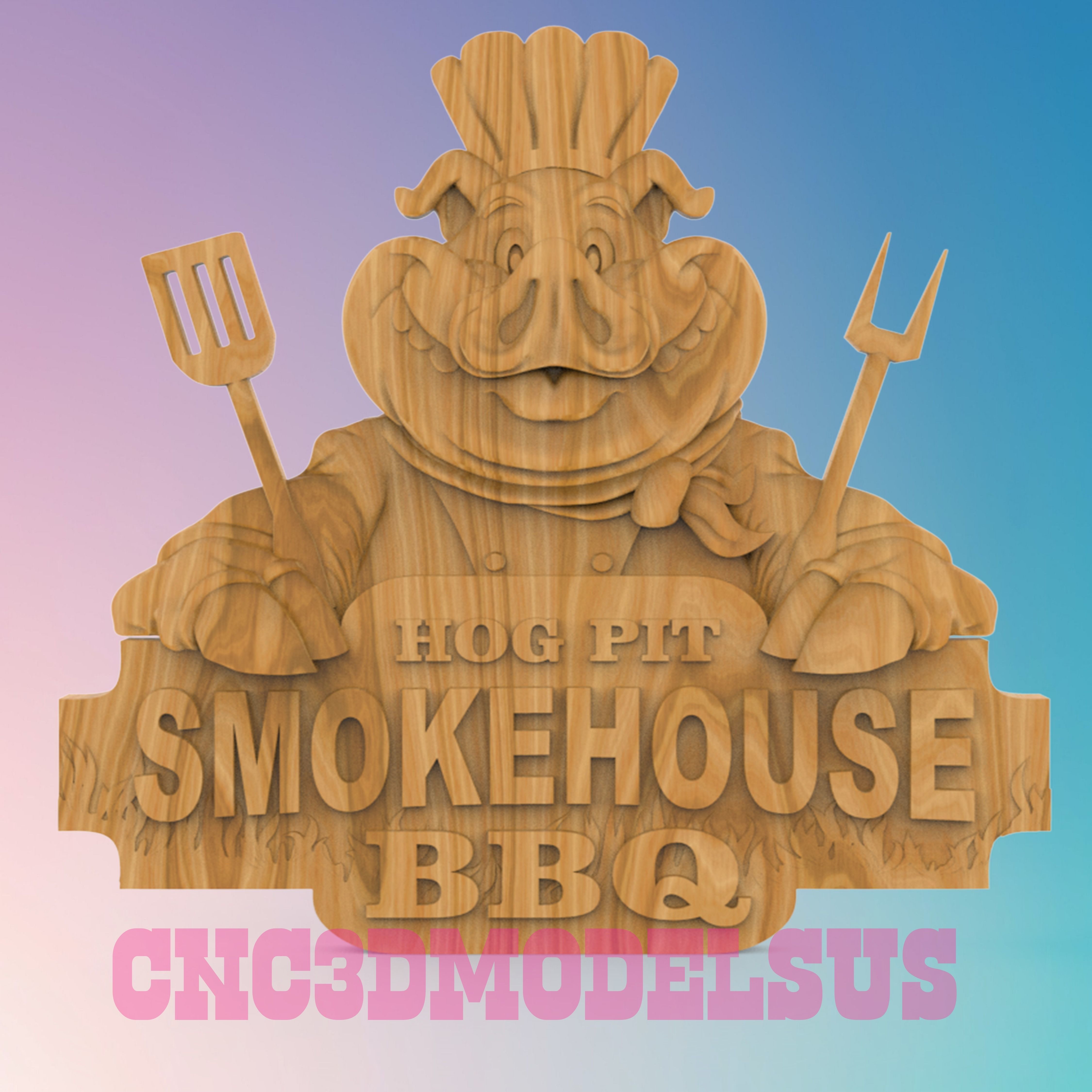 Barbeque pig sign 3D MODEL STL FILE FOR CNC ROUTER LASER  3D print model_2