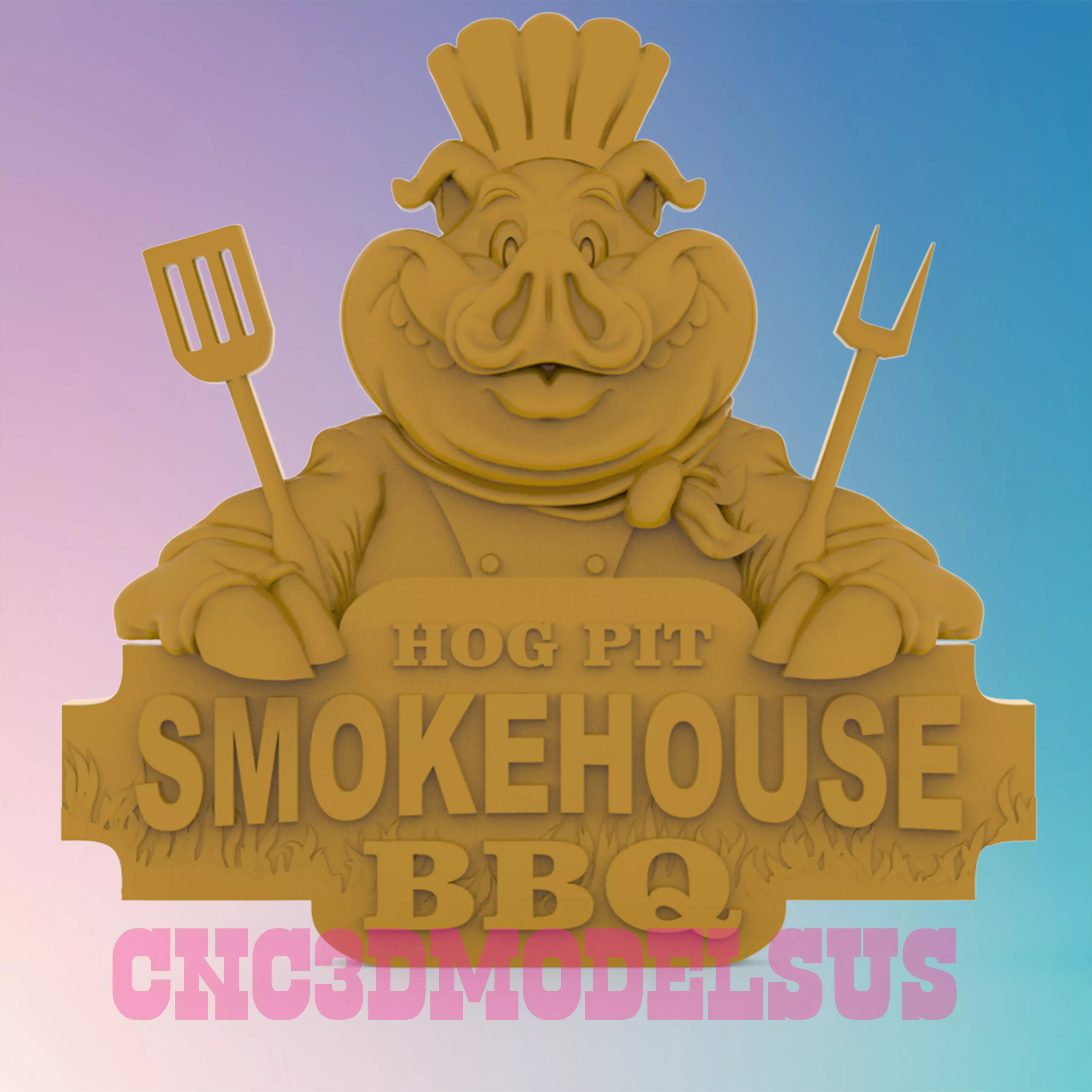 Barbeque pig sign 3D MODEL STL FILE FOR CNC ROUTER LASER  3D print model_0