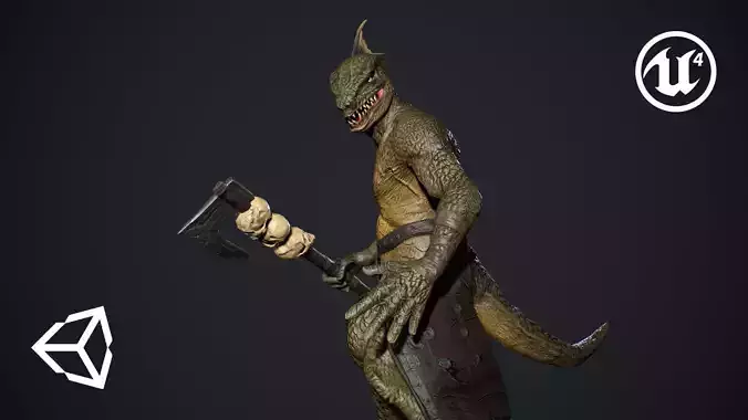 Lizardman Barbarian Low-poly 3D model