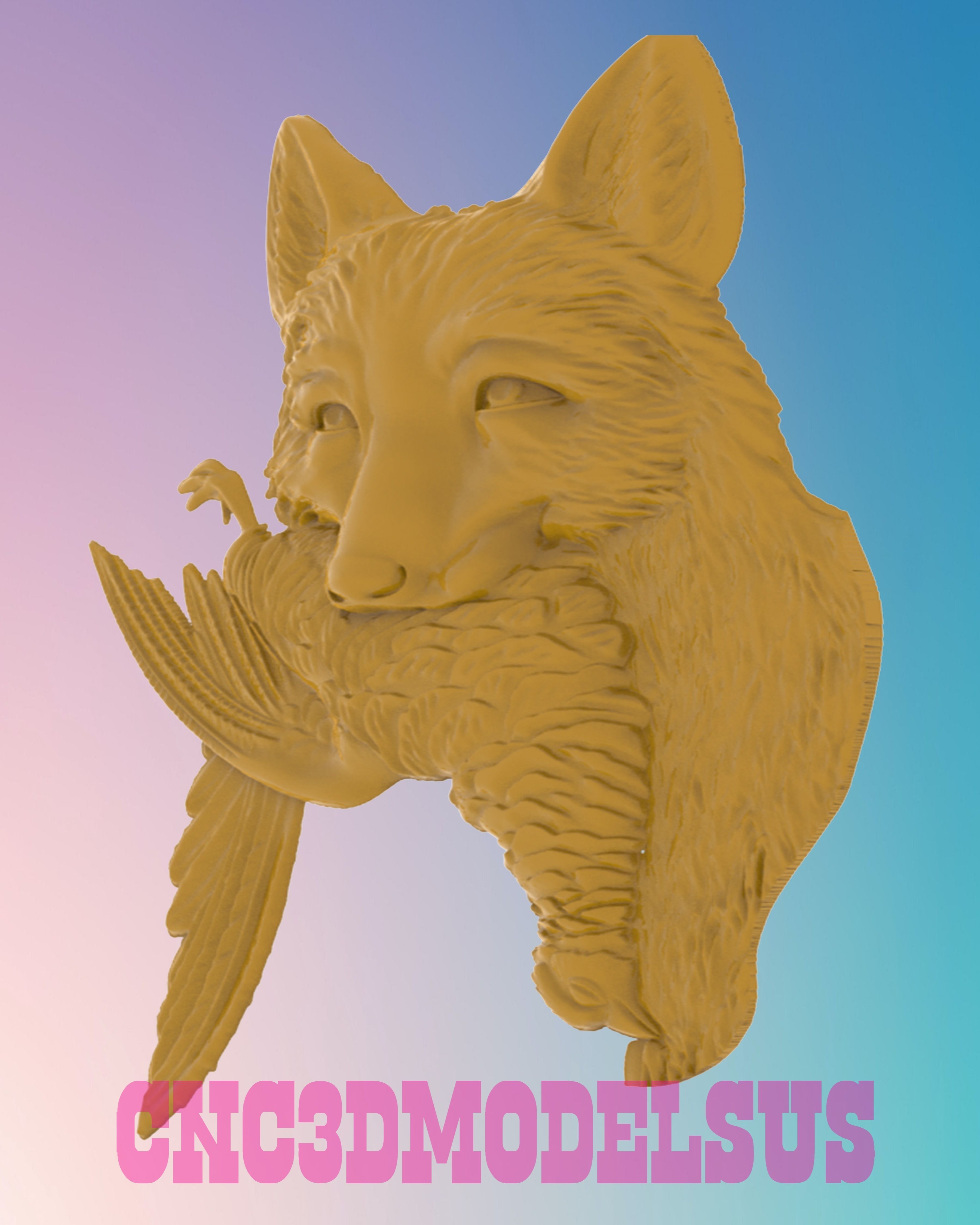 Fox catching bird 3D MODEL STL FILE FOR CNC ROUTER LASER 3D print model_1