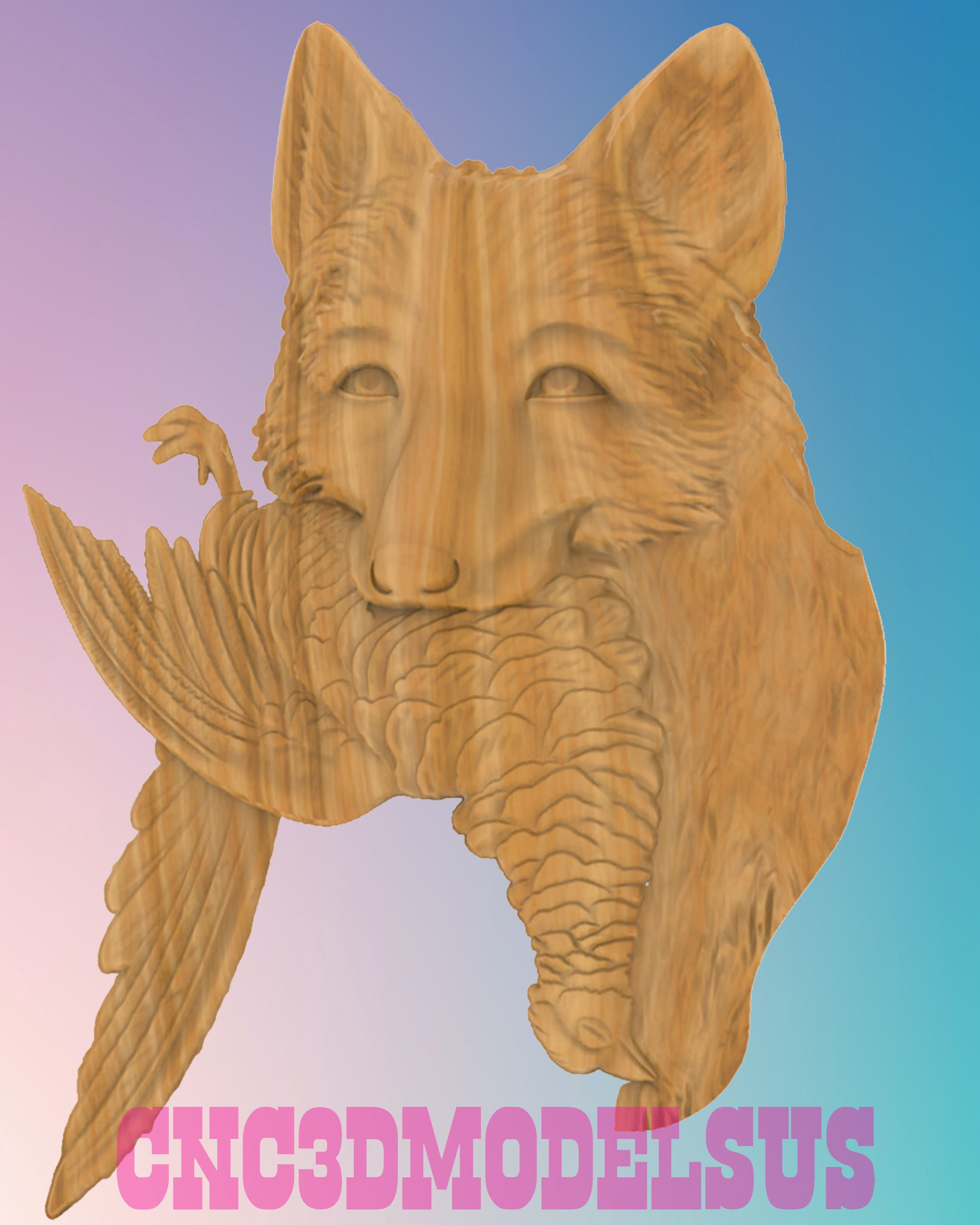 Fox catching bird 3D MODEL STL FILE FOR CNC ROUTER LASER 3D print model_2