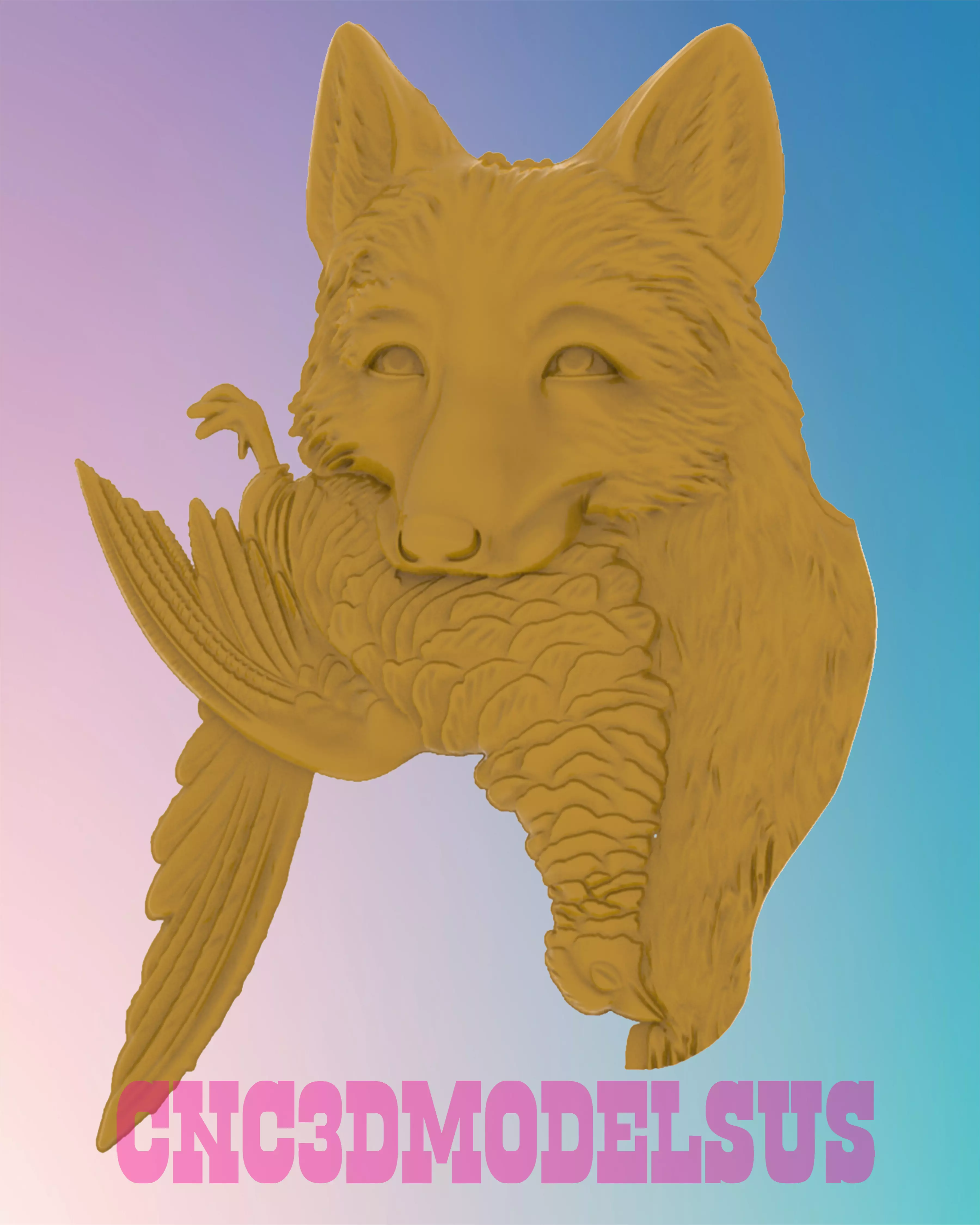 Fox catching bird 3D MODEL STL FILE FOR CNC ROUTER LASER 3D print model_0