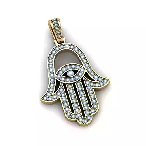 Hamsa Pendant Necklace with Diamonds Printable 3D Model