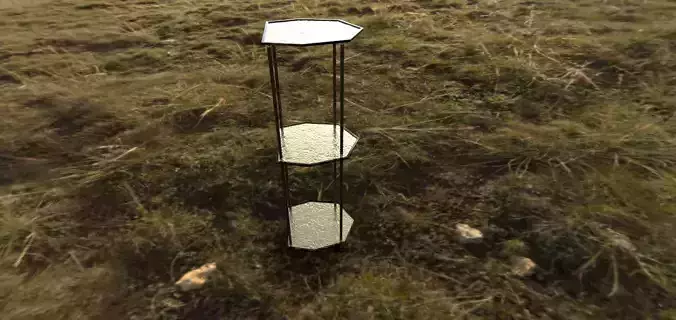 Shelf with golden plates and flowing gold frame