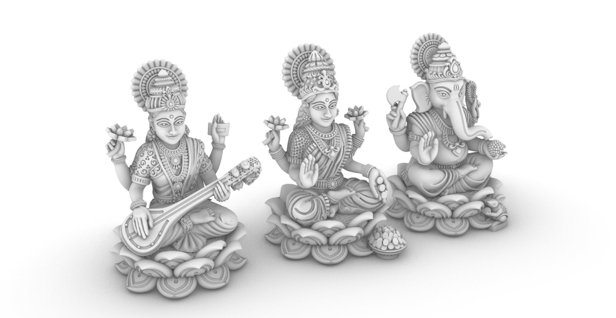LaxmiJi SarswatiJi  GaneshJi 3D print model_4