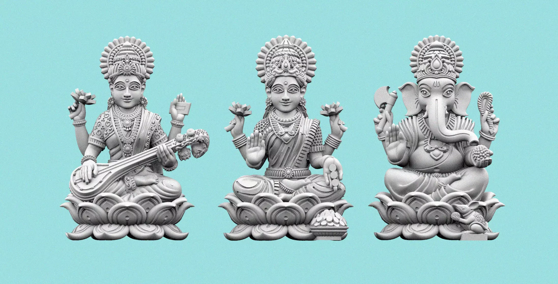 LaxmiJi SarswatiJi  GaneshJi 3D print model_0