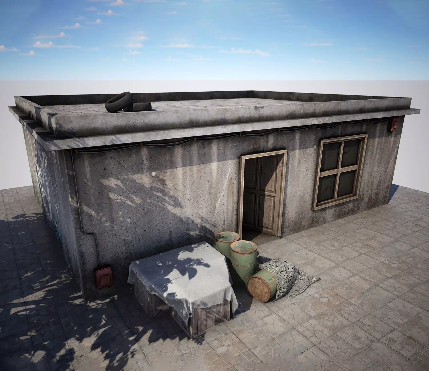 Old Building game ready  Low-poly 3D model_0