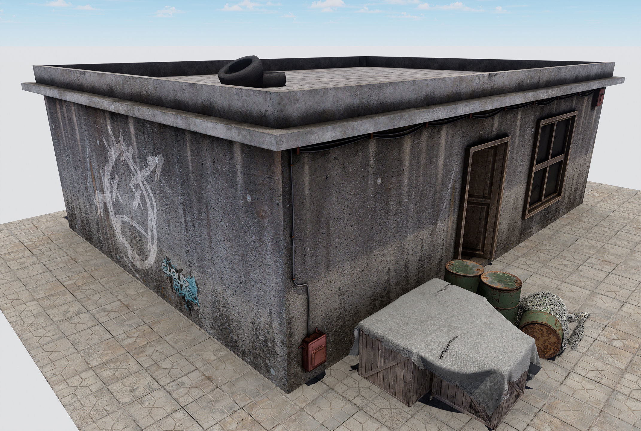 Old Building game ready  Low-poly 3D model_8