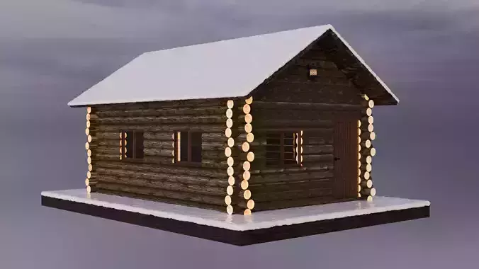 Simple Wooden Cabin in snow