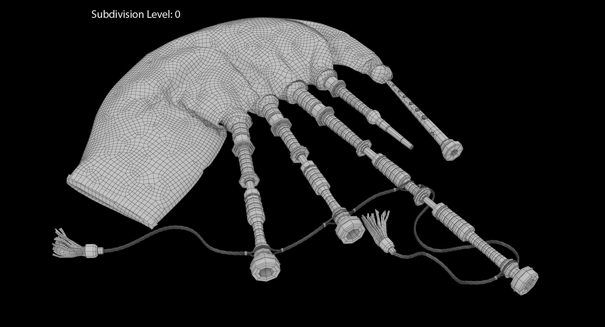 Bagpipes Velvet Black Low-poly 3D model_7