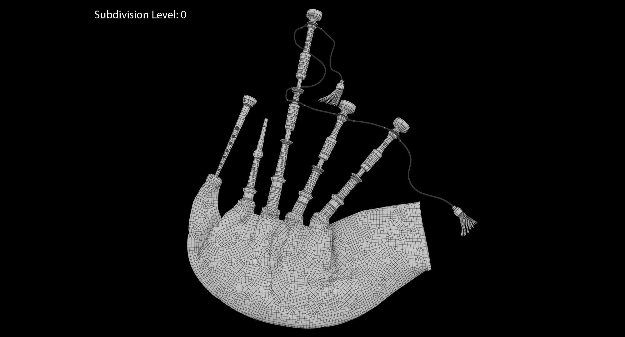 Bagpipes Velvet Black Low-poly 3D model_1