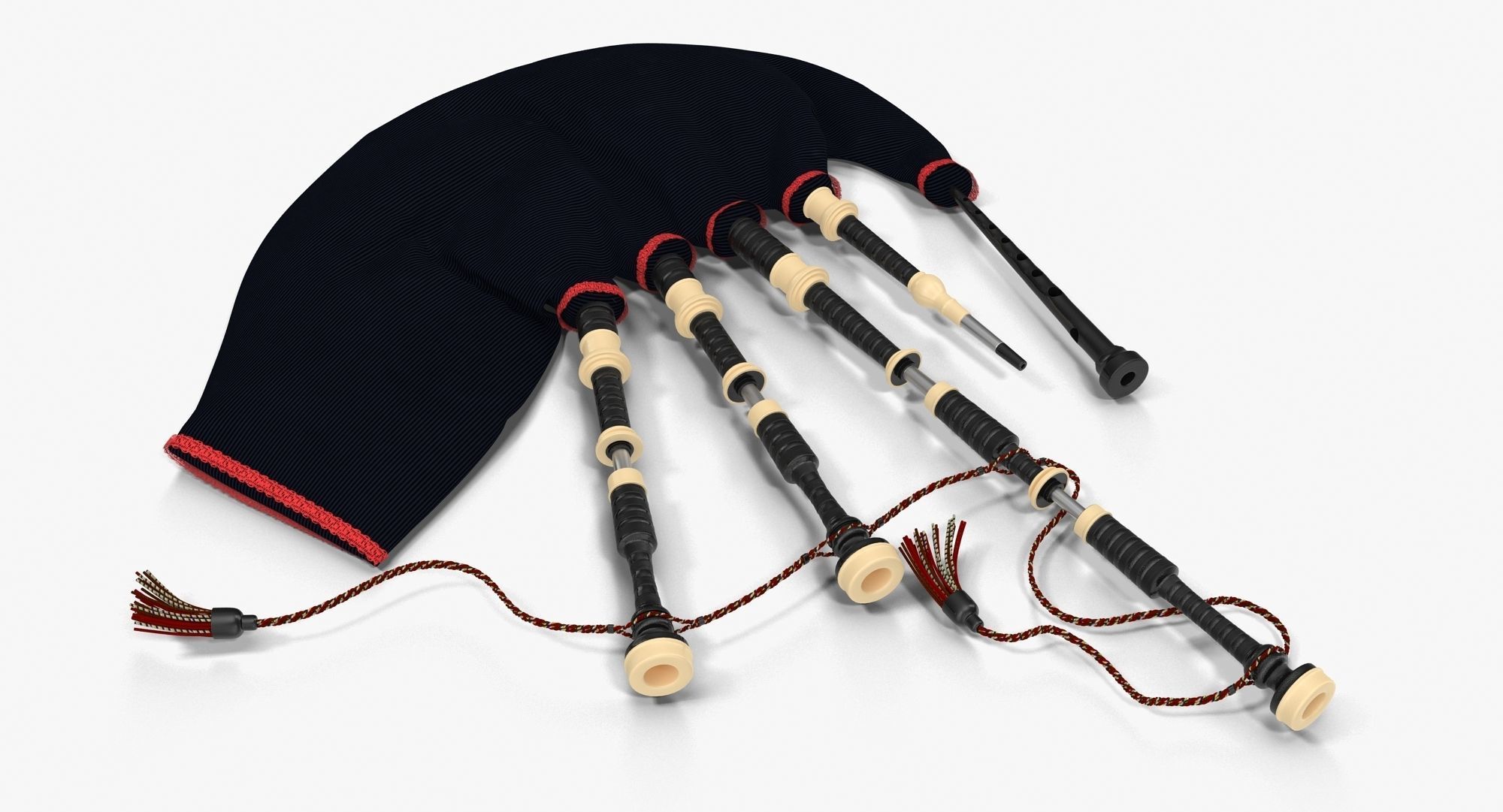 Bagpipes Velvet Black Low-poly 3D model_6