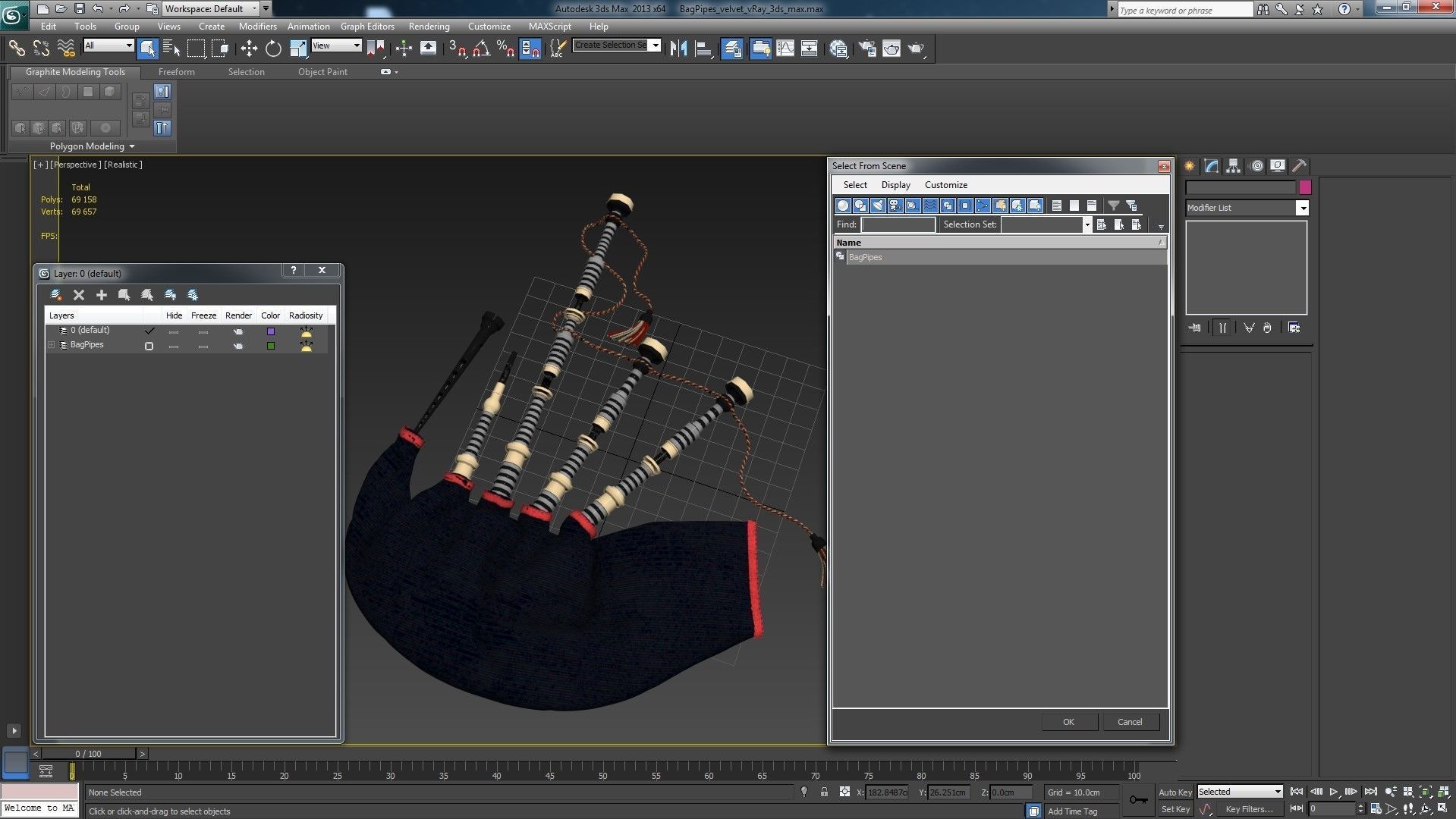 Bagpipes Velvet Black Low-poly 3D model_19