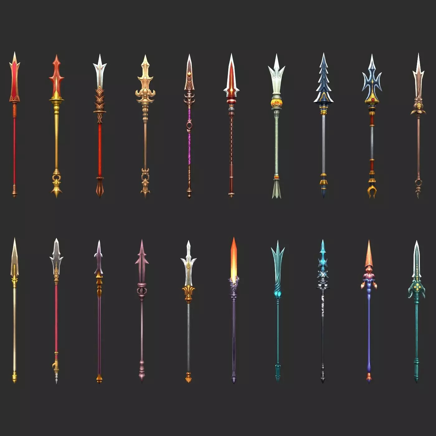 Fantasy Spear Weapon Pack Low-poly 3D model_0