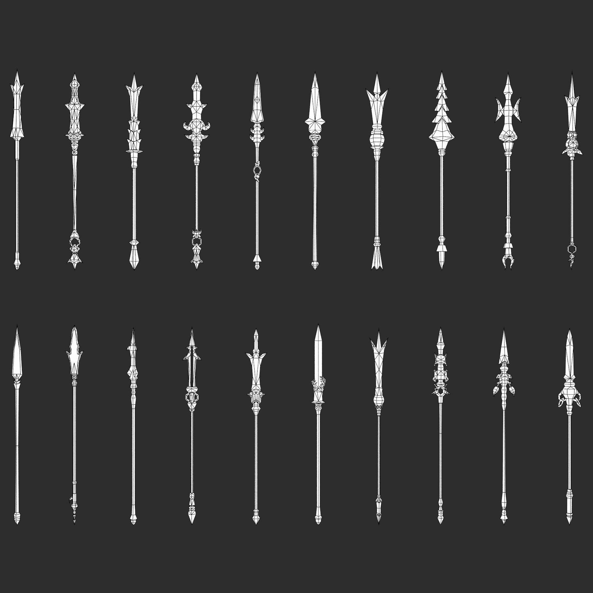Fantasy Spear Weapon Pack Low-poly 3D model_11