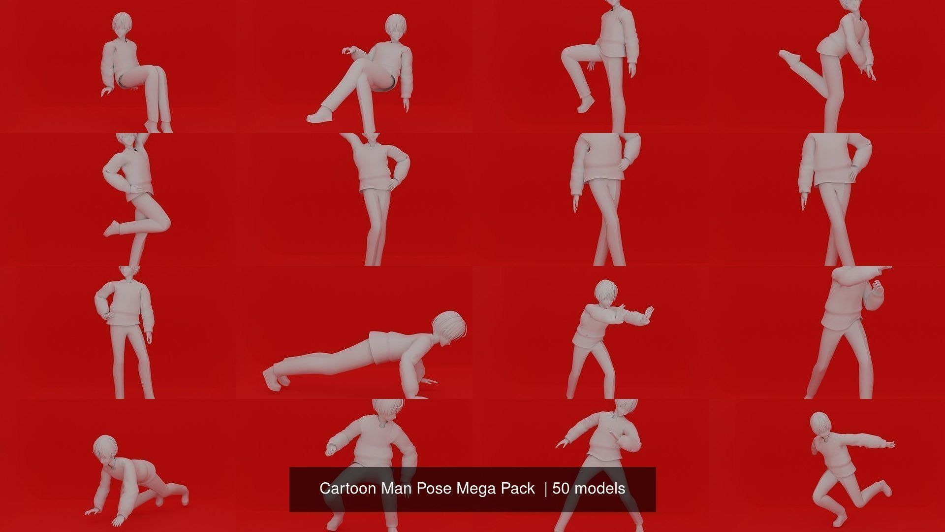 Cartoon Man Pose Mega Pack 50 printing model 3D Model Collection_3