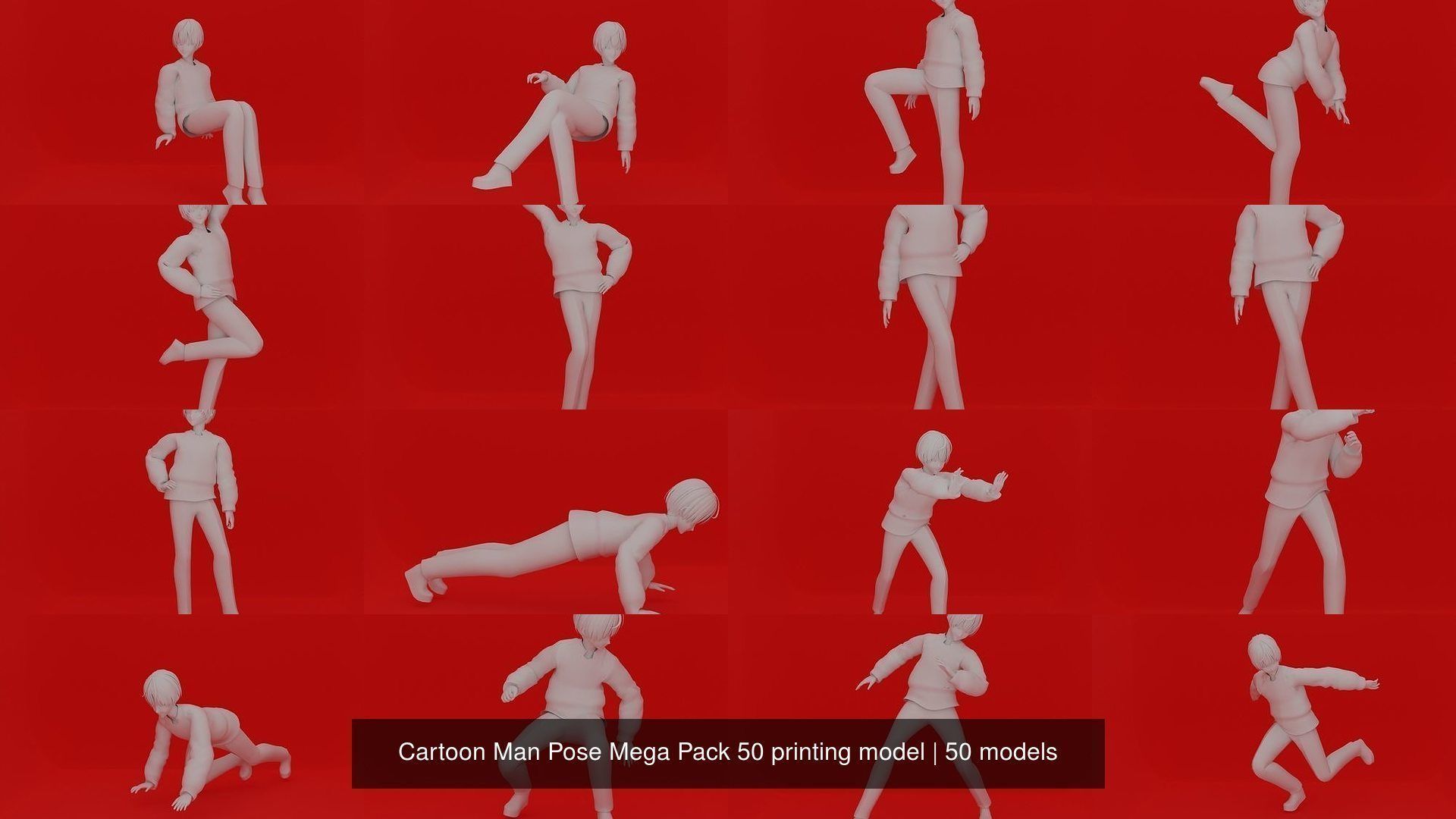 Cartoon Man Pose Mega Pack 50 printing model 3D Model Collection_2