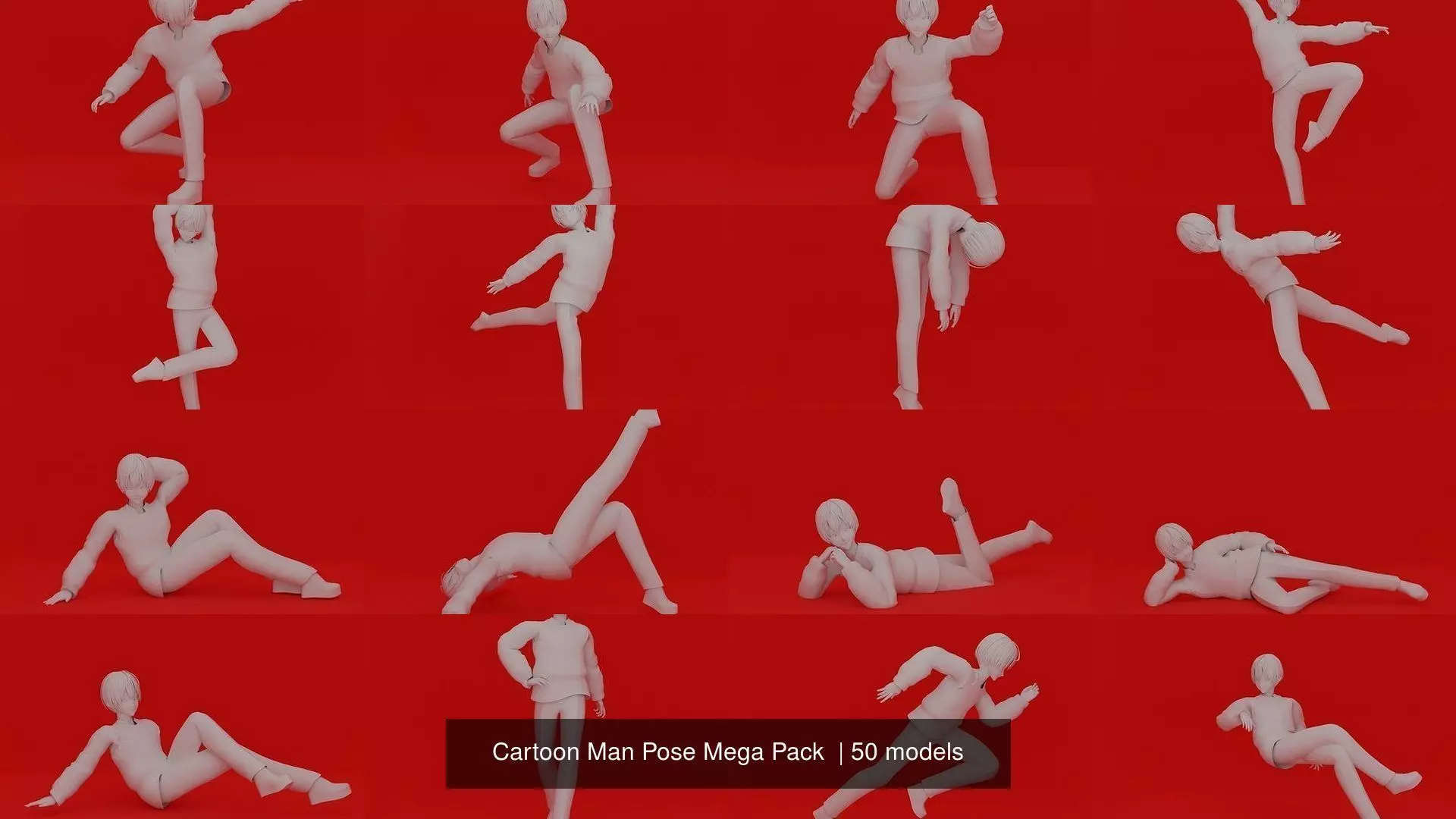 Cartoon Man Pose Mega Pack 50 printing model 3D Model Collection_0