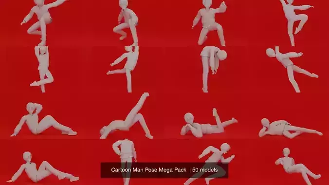 Cartoon Man Pose Mega Pack 50 printing model 3D Model Collection