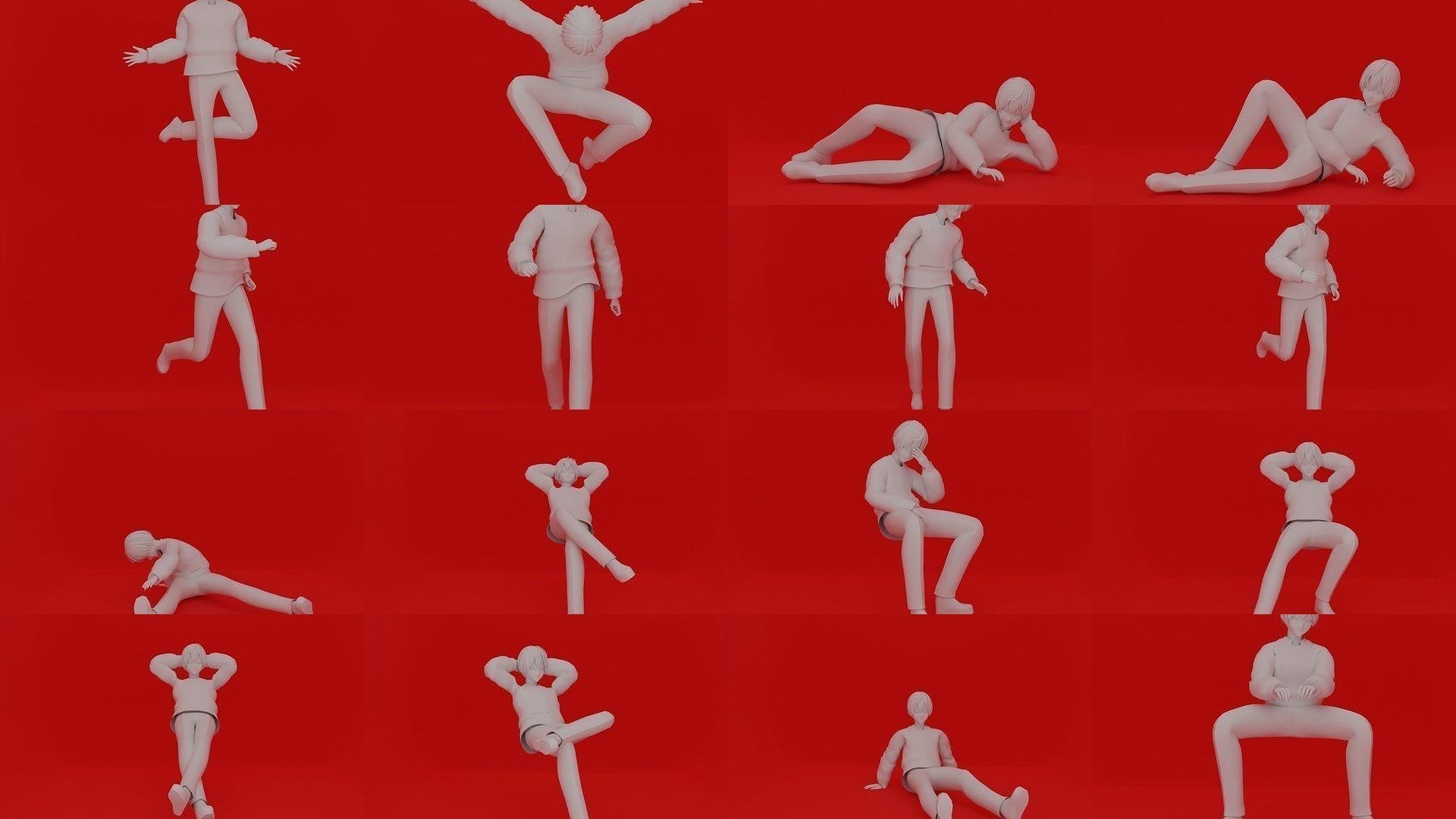 Cartoon Man Pose Mega Pack 50 printing model 3D Model Collection_5