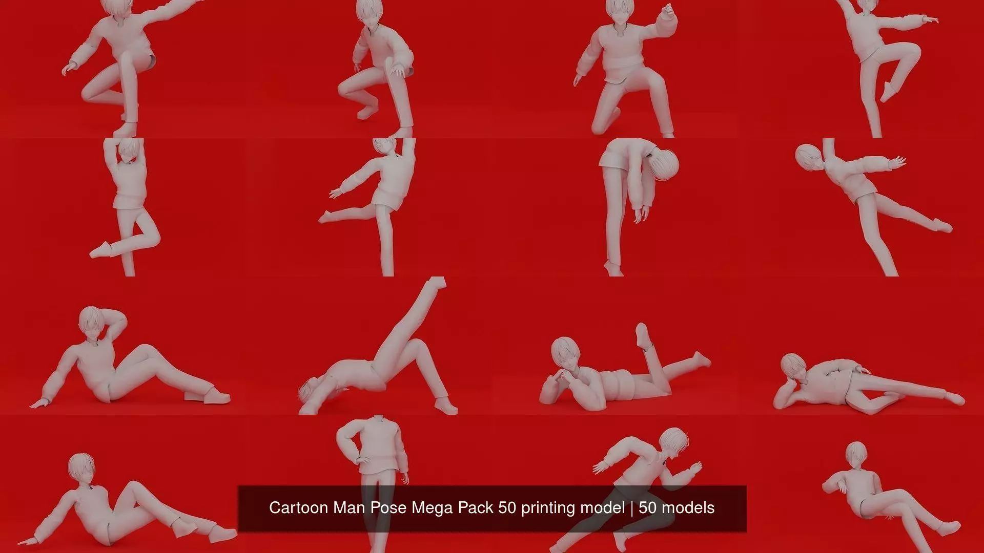 Cartoon Man Pose Mega Pack 50 printing model 3D Model Collection_1