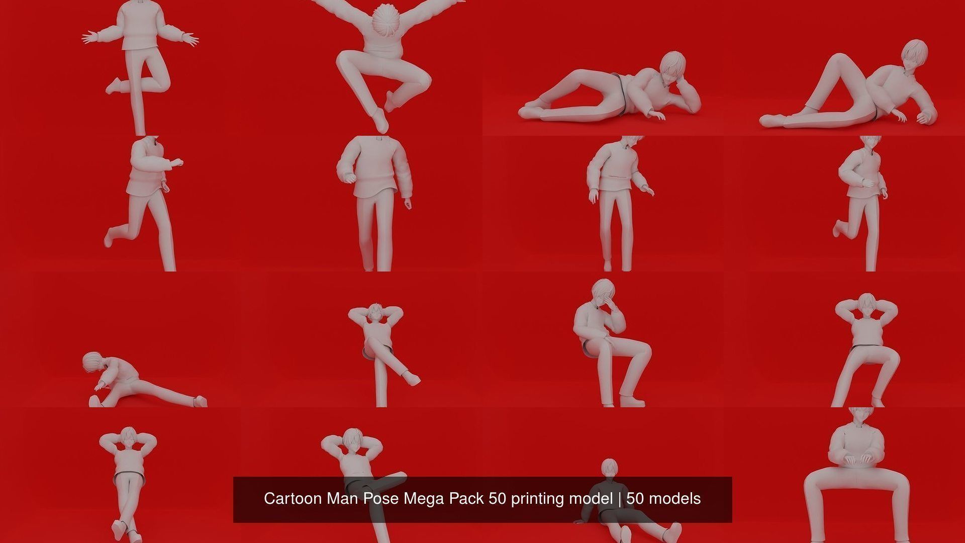 Cartoon Man Pose Mega Pack 50 printing model 3D Model Collection_4