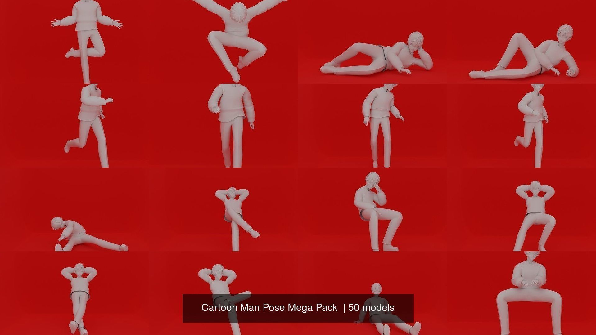Cartoon Man Pose Mega Pack 50 printing model 3D Model Collection_7