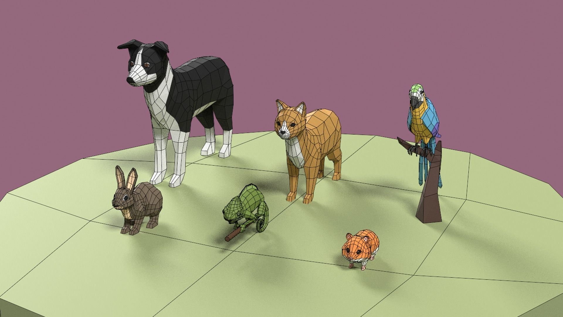 Stylized Pet animals pack Low-poly 3D model_16