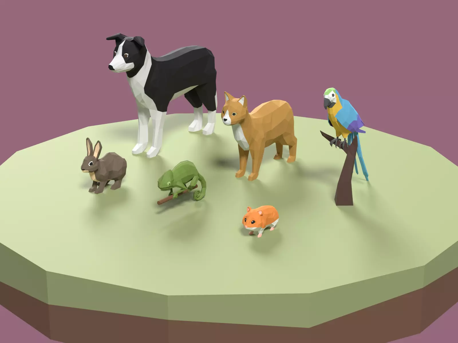 Stylized Pet animals pack Low-poly 3D model_0