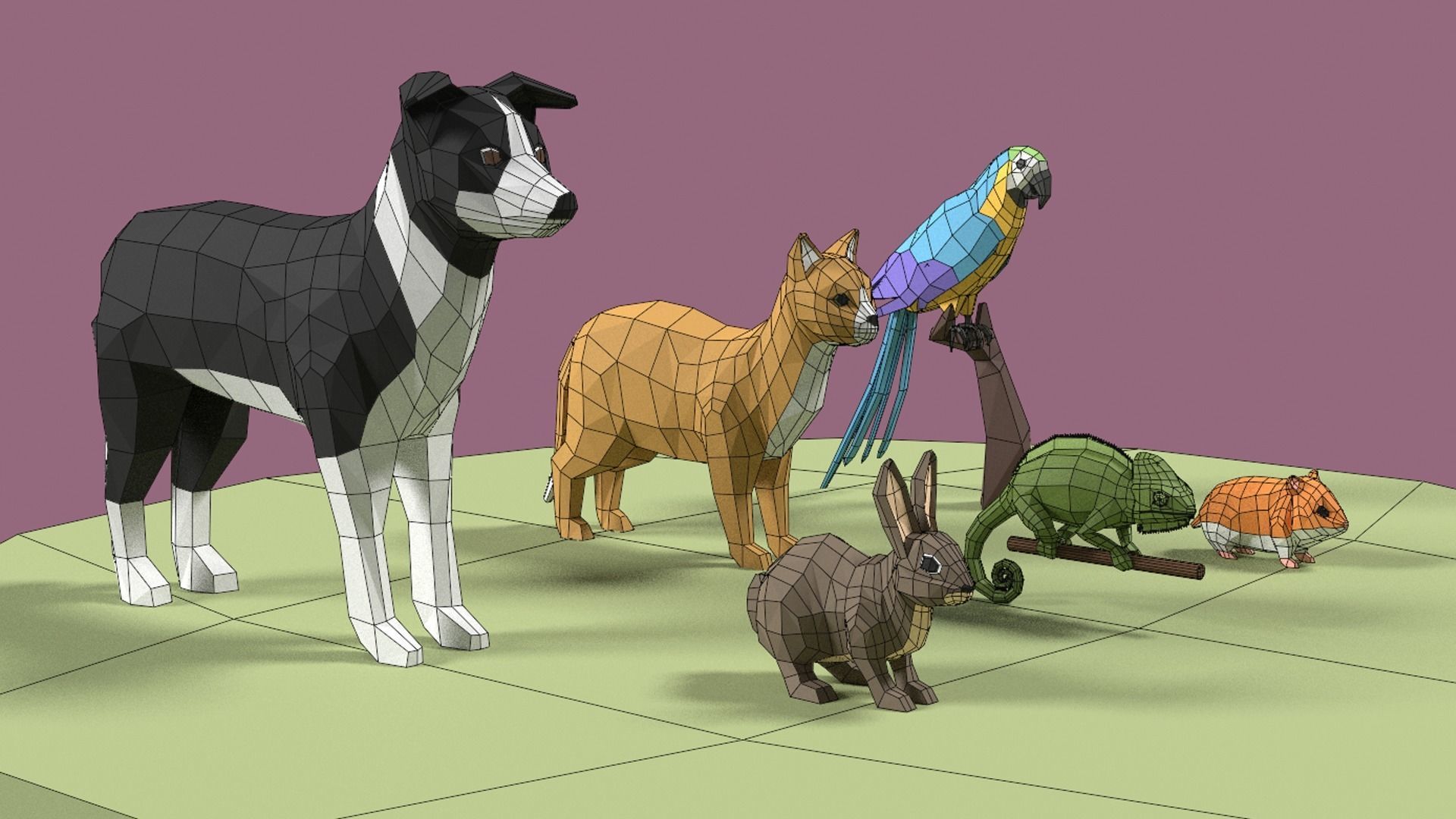 Stylized Pet animals pack Low-poly 3D model_17