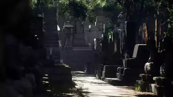 Japanese Cemetery Low-poly 3D model