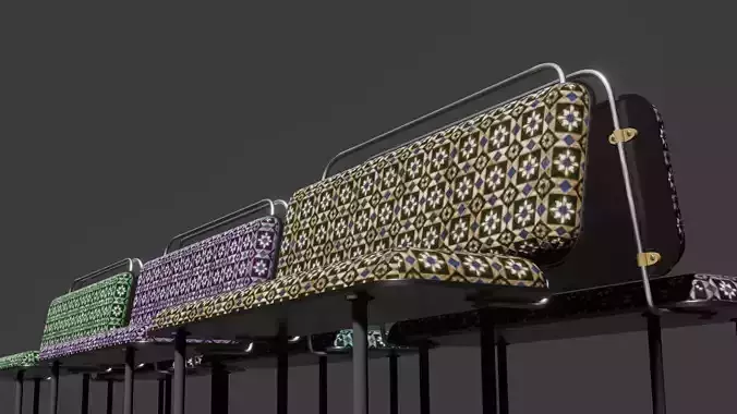 Vintage Couch for busses and trains Low-poly 3D model