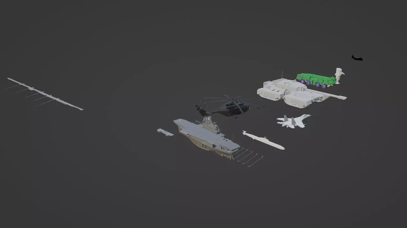 Military bundle - aircraft carrier and weapons Free 3D model