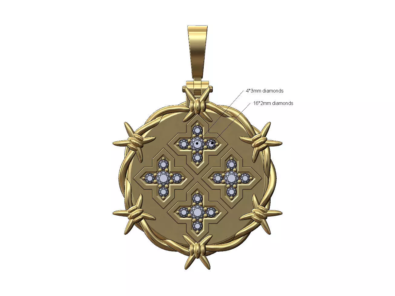 Diamond Moroccan Maltese star barbwire thornes pendant 3D print model