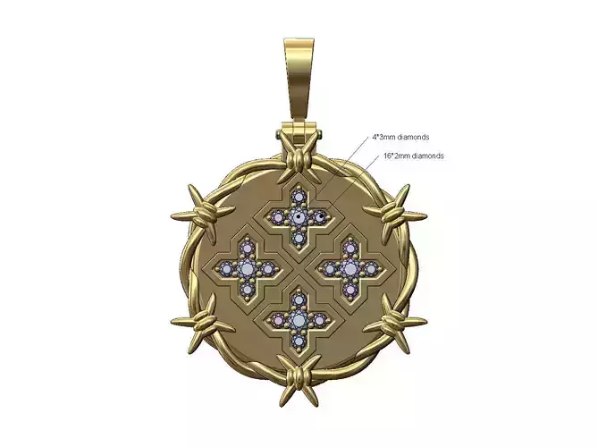 Diamond Moroccan Maltese star barbwire thornes pendant