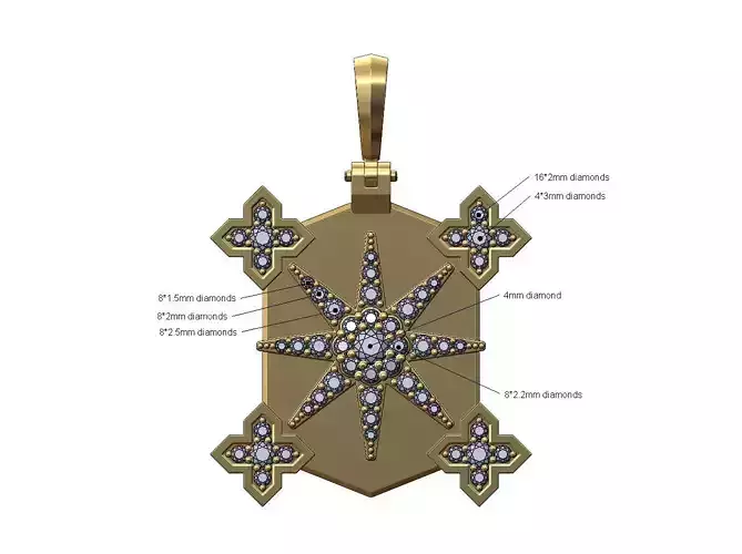 Star diamond cluster Moroccan Maltese corners pendant