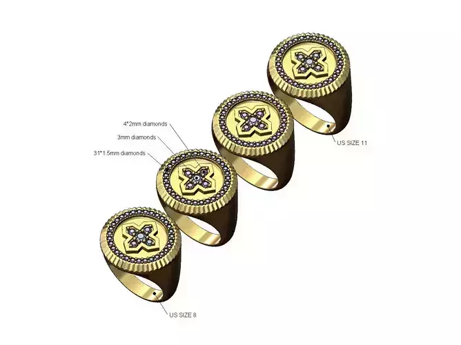 Diamond fluted Moroccan Maltese star signet ring US sizes 8to11