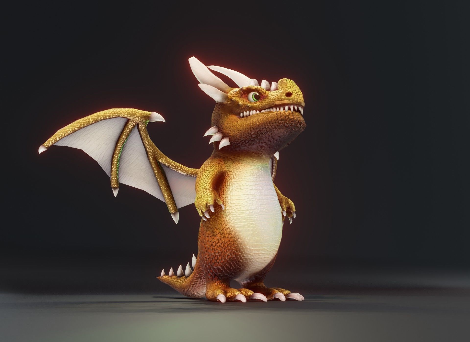Cartoon Gold Dragon 3D Model Low-poly 3D model_7