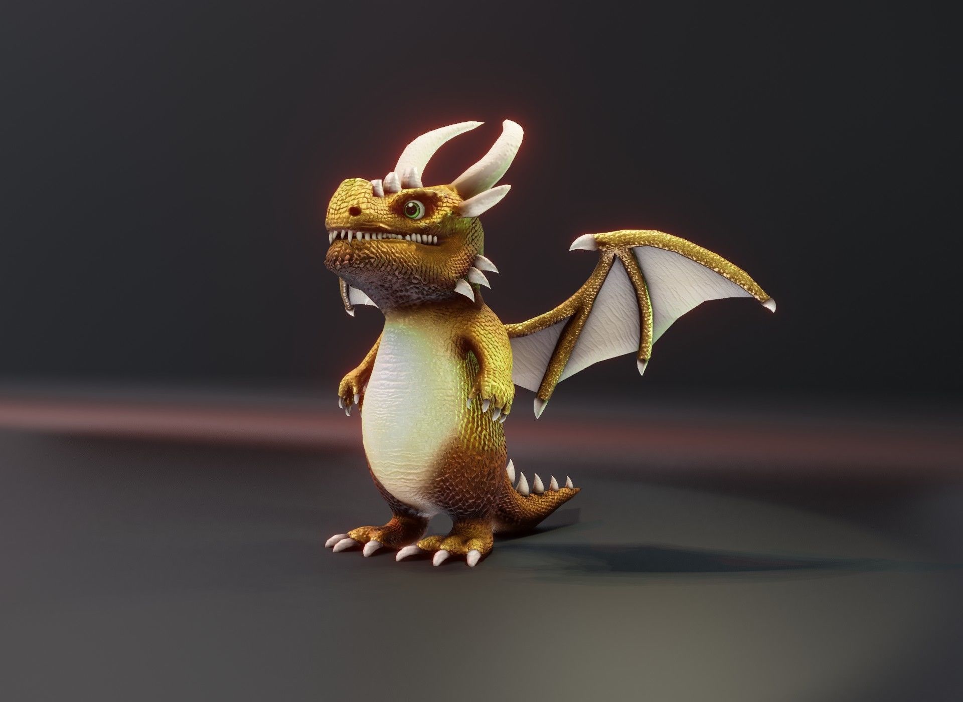 Cartoon Gold Dragon 3D Model Low-poly 3D model_4