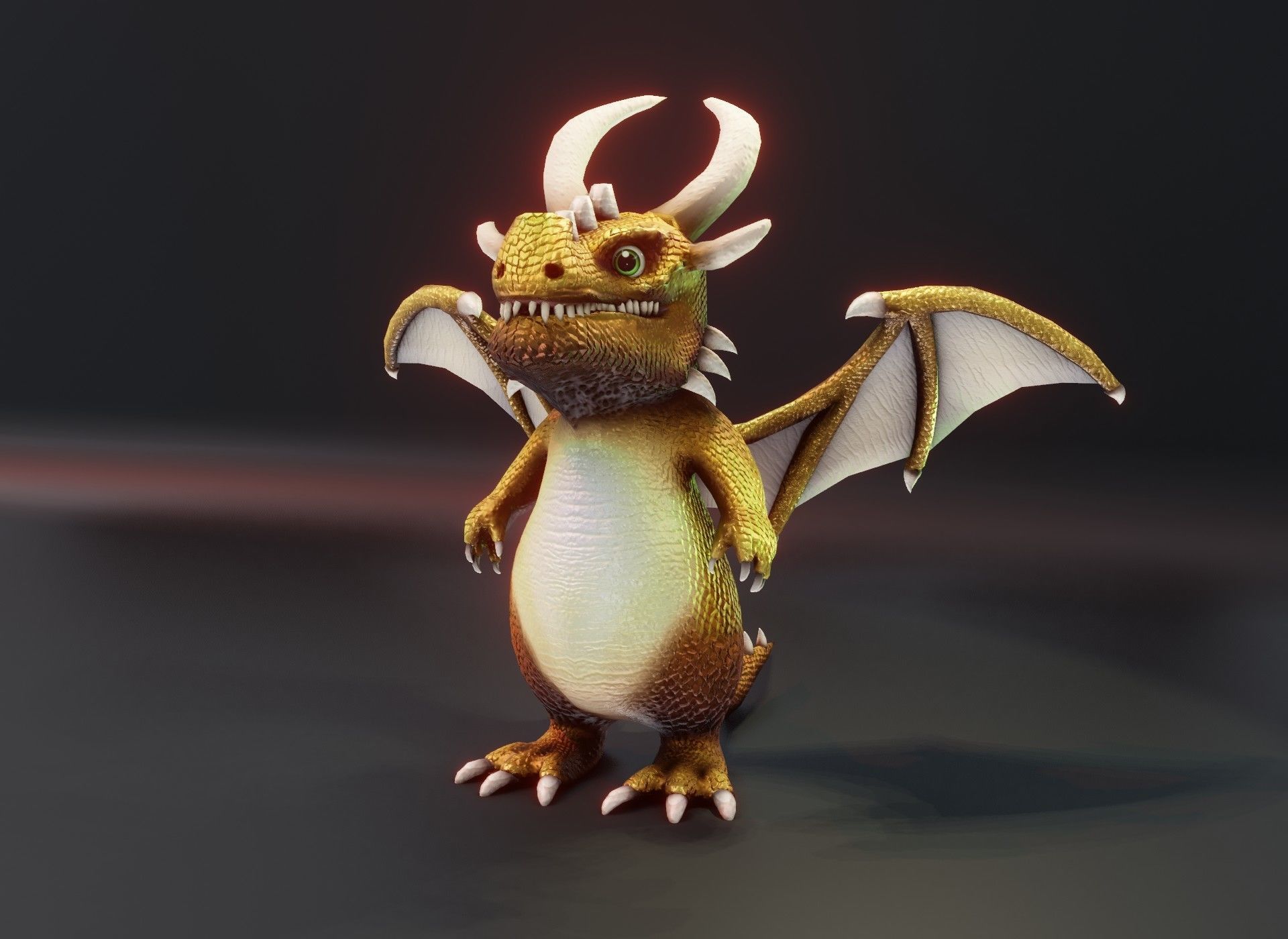 Cartoon Gold Dragon 3D Model Low-poly 3D model_9