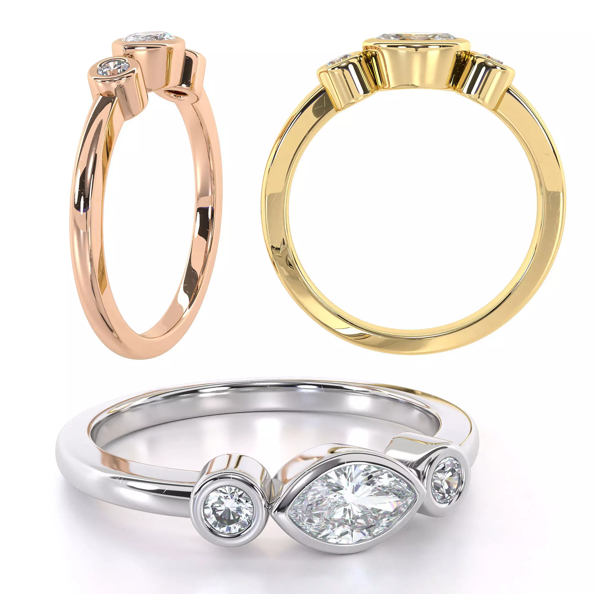 Delicate Three Diamond ring with Marquise Diamond 3D print model