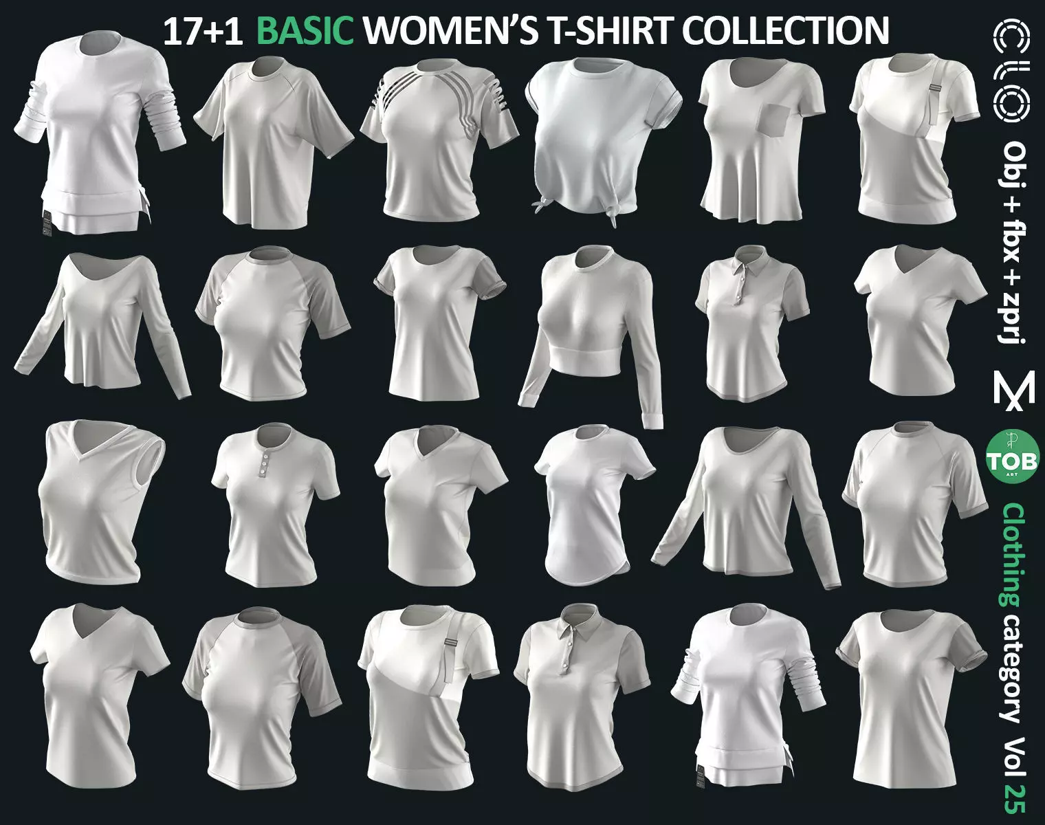 17 BASIC TSHIRTS COLLECTION ZPRJ OBJ FBX Marvelous Clo3d 3D model_0