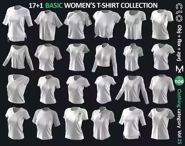 17 BASIC TSHIRTS COLLECTION  ZPRJ  OBJ  FBX  Marvelous  Clo3d