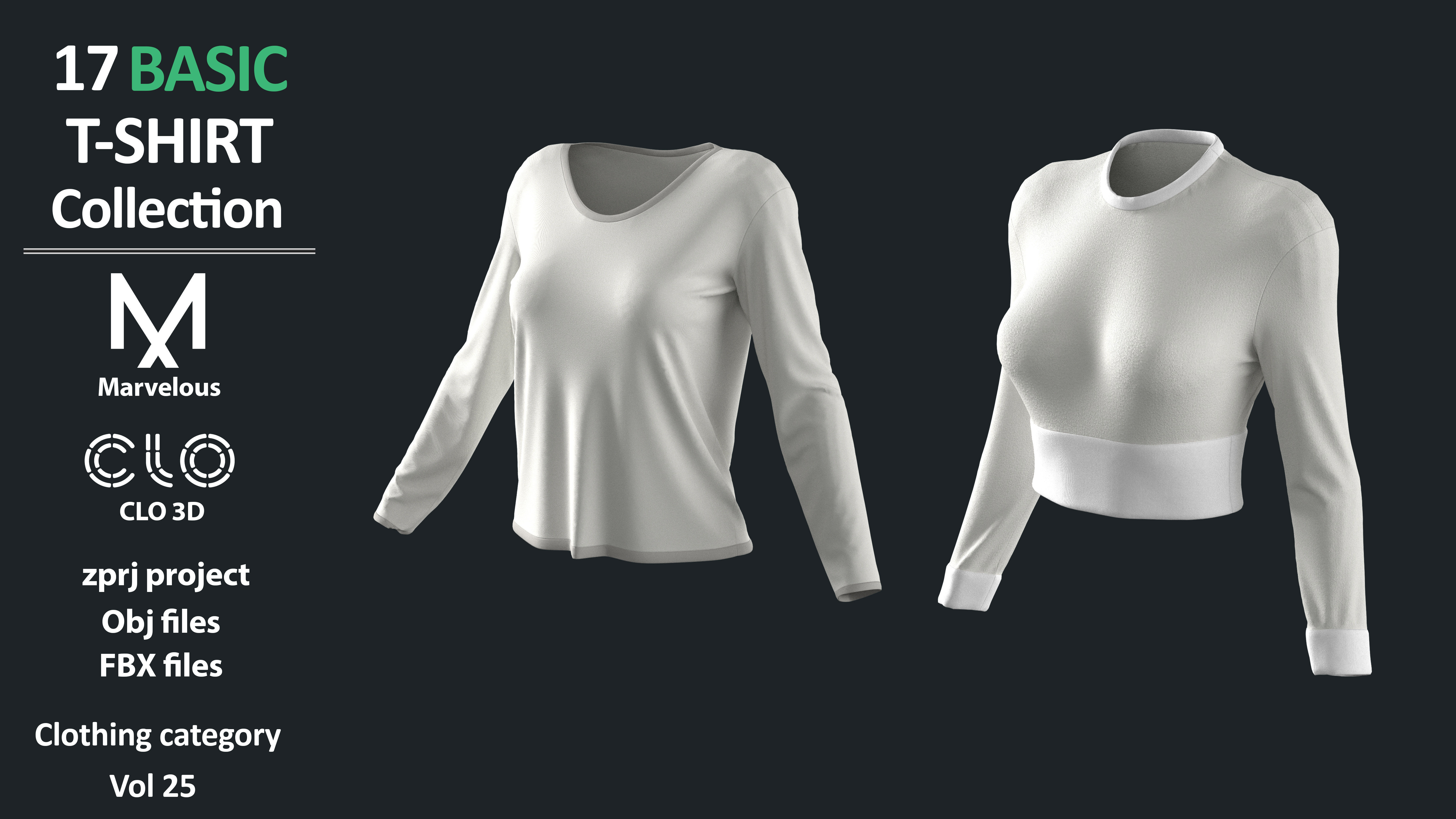 17 BASIC TSHIRTS COLLECTION ZPRJ OBJ FBX Marvelous Clo3d 3D model_7