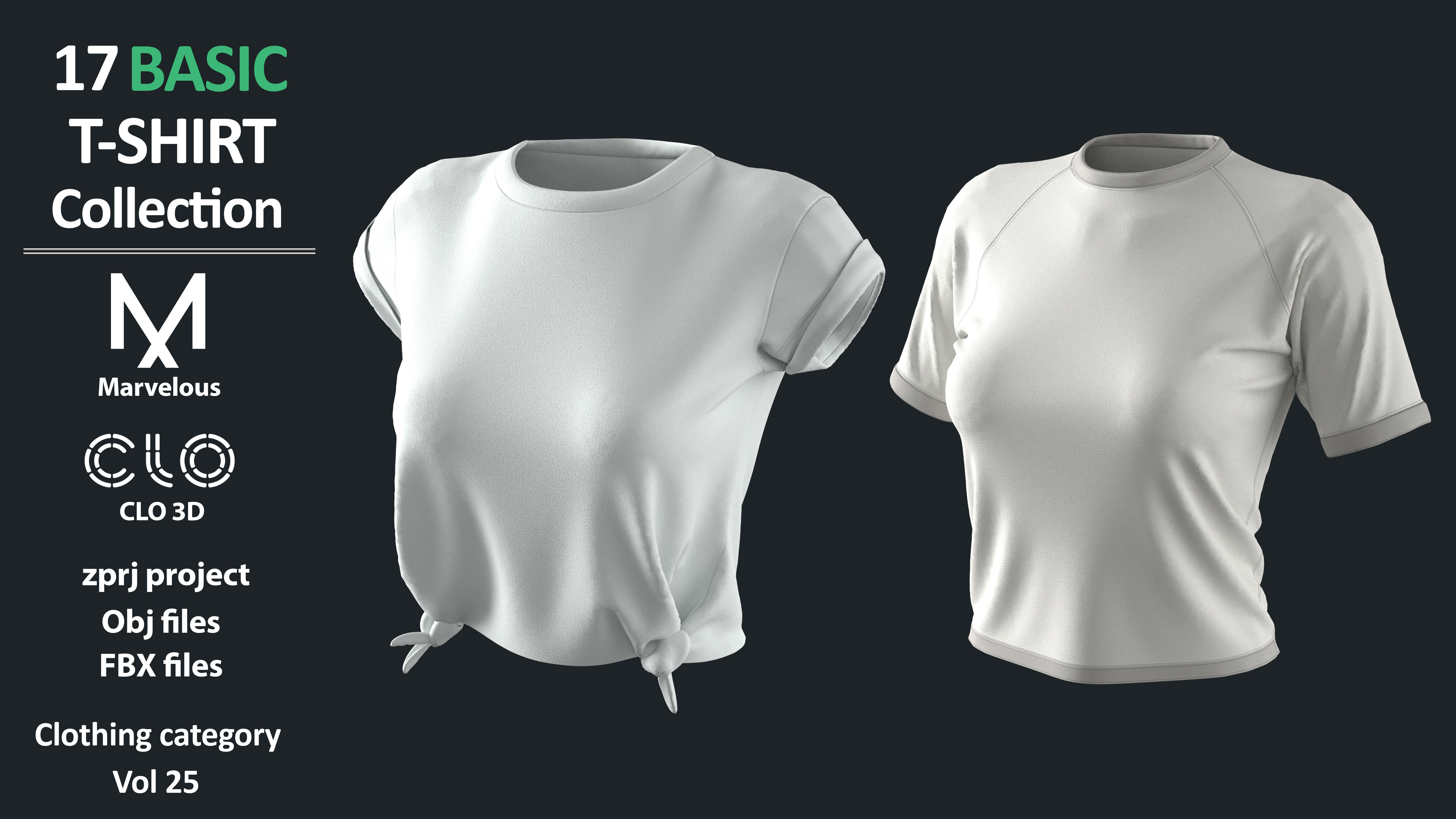 17 BASIC TSHIRTS COLLECTION ZPRJ OBJ FBX Marvelous Clo3d 3D model_2